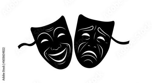 Comedy and Tragedy Masks Theater Symbol Representing Dramatic Arts and Performance in Silhouette