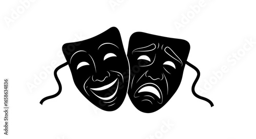 Comedy and Tragedy Masks in Black and White Silhouette Style Representing Theater Drama and Emotional Expression silhouette