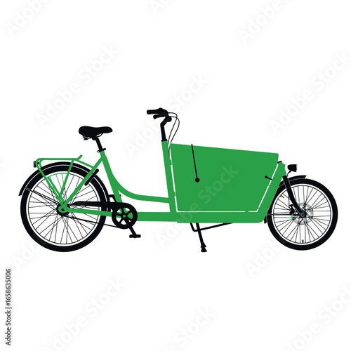 Green cargo bike vector illustration, Eco-friendly transport graphic for sustainable city initiatives, clean mobility solution