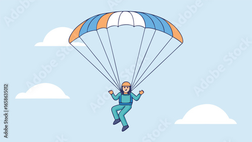 Skydiver glides down with vivid parachute
