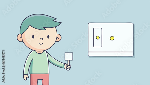 Child playing with a light switch in a room