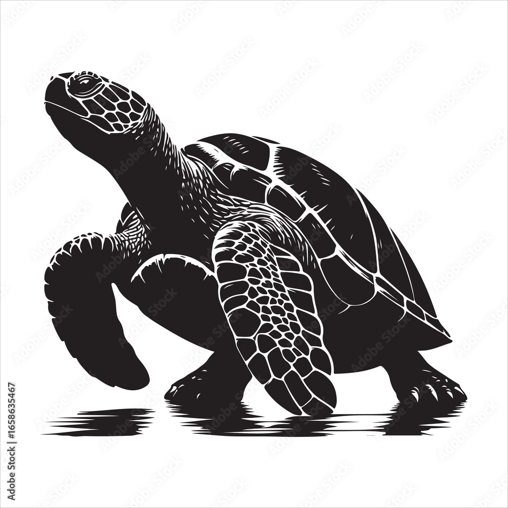Fototapeta premium Silhouette vector of a turtle standing on a white background