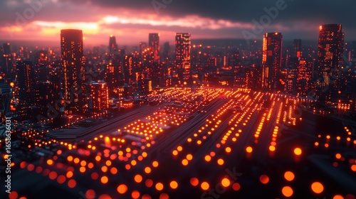 Cyberpunk Cityscape: A Futuristic Metropolis at Sunset