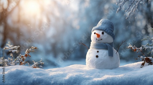 Snowman building event in winter wonderland outdoor scene magical atmosphere playful perspective