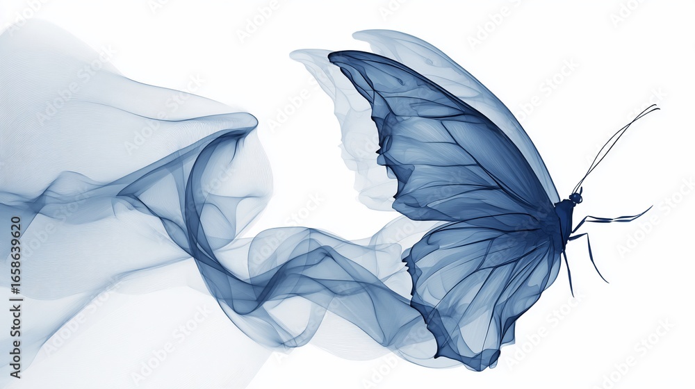 Fototapeta premium Blue butterfly morphs from smoke, a serene visual