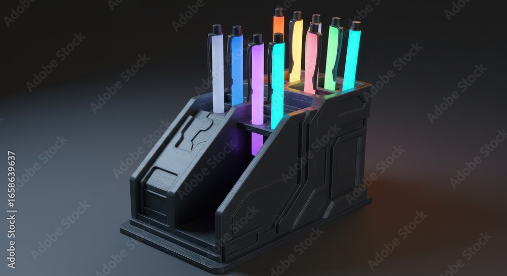 Obraz premium Futuristic pen holder with glowing pens
