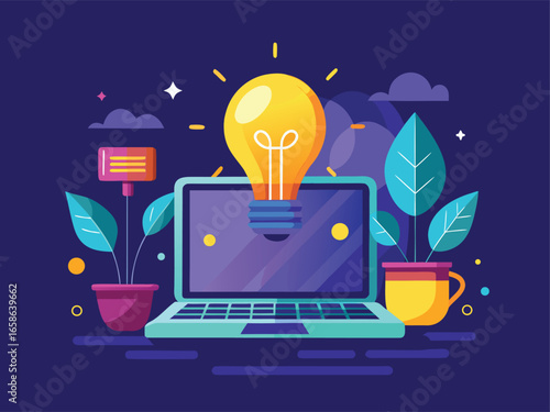 Innovation Concept with Bright Bulb and Computer Technology