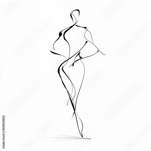 Minimalist fashion line art of elegant female figure