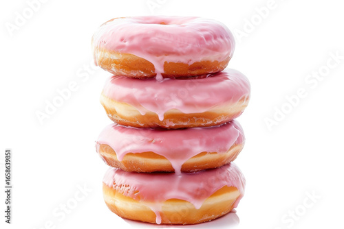 Stacked pink glazed donuts, sweet indulgence, delicious treat