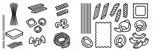 Various types of pasta arranged artistically on a simple background showcasing the diversity of Italian cuisine