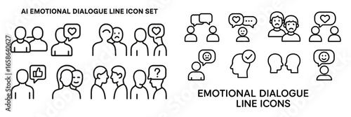Line icons depicting emotional dialogue and expressions illustrating social interactions in a digital context