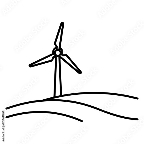 Line art of a wind turbine generating electricity using wind power. Ideal for graphics related to renewable energy, sustainable technology, and environmentally friendly solutions.
