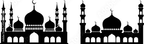 Islamic mosque architecture with domes and minarets Islamic architecture silhouette