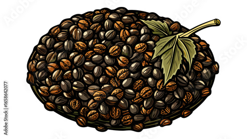 Black pepper on a white background. The view from top .white background