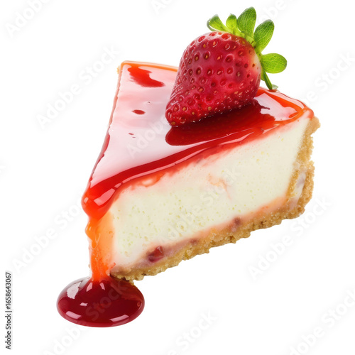 Delicious cheesecake slice with strawberry topping, dessert temptation