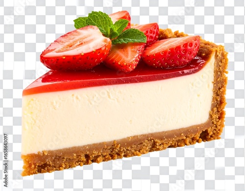 Strawberry cheesecake slice, isolated