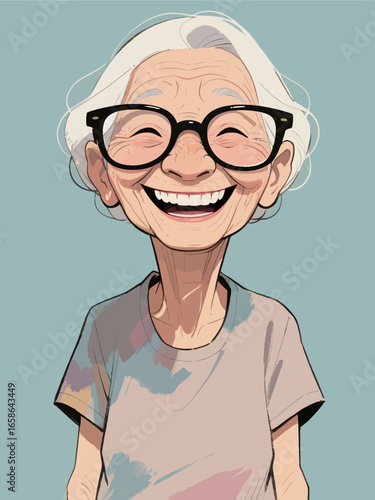 Hand-drawn vector illustrations of cartoon characters, exaggerated facial expressions, and happy laughter