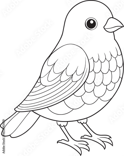 Simple canary outline illustration in black and white featuring detailed feathers and wings perfect for coloring activities