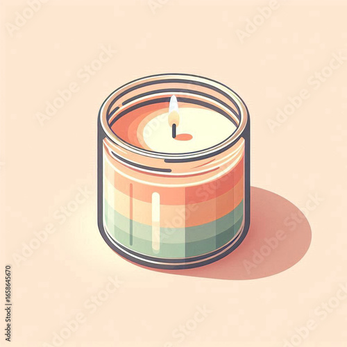 Colorful striped candle glowing softly on a pastel background, creating a warm ambiance