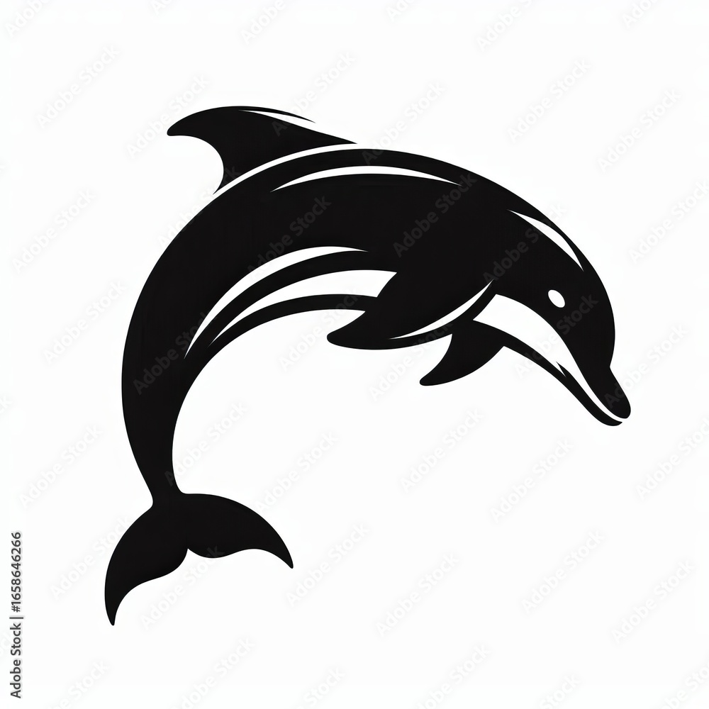 Naklejka premium Stylized silhouette of a dolphin leaping from water