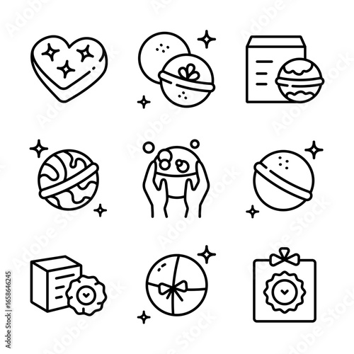 Bath salts bomb icons set. Vector simple illustration from beauty concept. Bath Bomb Packaging. Sparkling sea salt ball for aromatherapy and relaxation