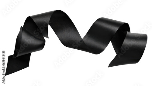 A swath of glossy, black ribbon, elegantly coiled and flowing