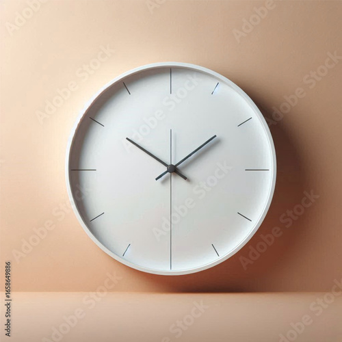 Minimalist wall clock displaying time on a soft peach background, ideal for modern decor