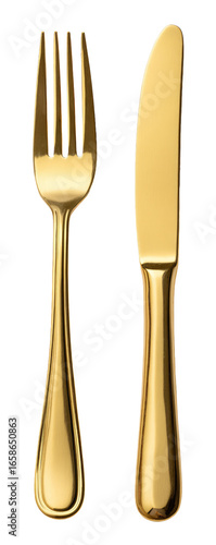 Gold fork and knife, stylized illustration