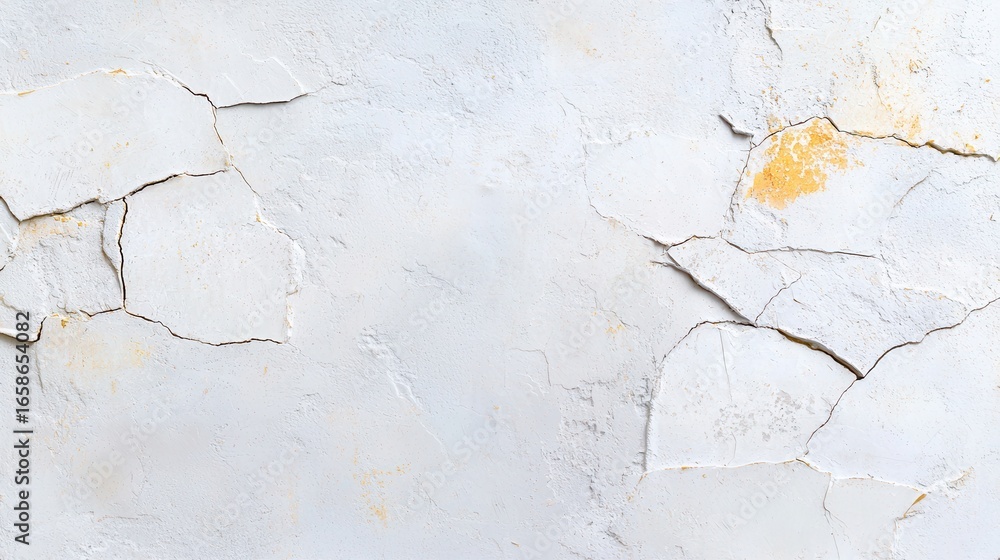Obraz premium textured surface featuring cracked white plaster with subtle yellow tones, creating minimalist aesthetic. This design evokes sense of simplicity