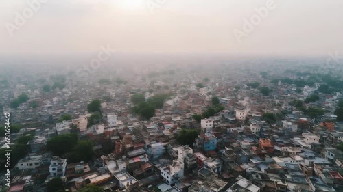 Wallpaper Mural Aerial View of a Dense Cityscape, Misty Atmosphere, Urban Landscape Torontodigital.ca