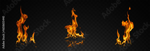 Burning hot sparks effect with embers burning ash and smoke flying in the air. Burning glowing particles. Flame of fire with sparks isolated on a black transparent background. Flame png.