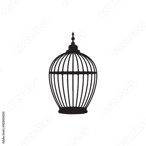 Elegant Black and White Birdcage Silhouette.A simple, elegant silhouette of a decorative birdcage, perfect for adding a touch of whimsy or sophistication to various design projects.