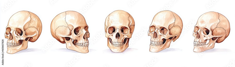 Obraz premium Realistic Human Skull Anatomy Illustration from Different Angles