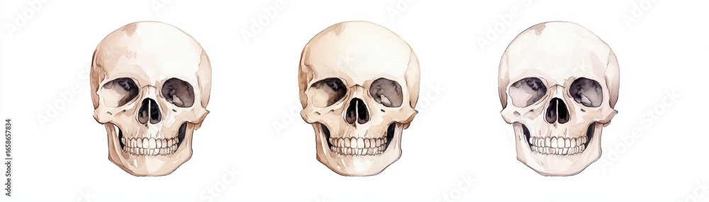 Fototapeta premium Realistic Skull Illustrations in Watercolor Style for Artwork Use