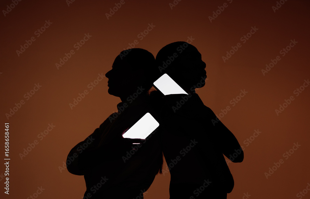 custom made wallpaper toronto digitalTwo silhouetted people with glowing smartphone screens for communication mockups