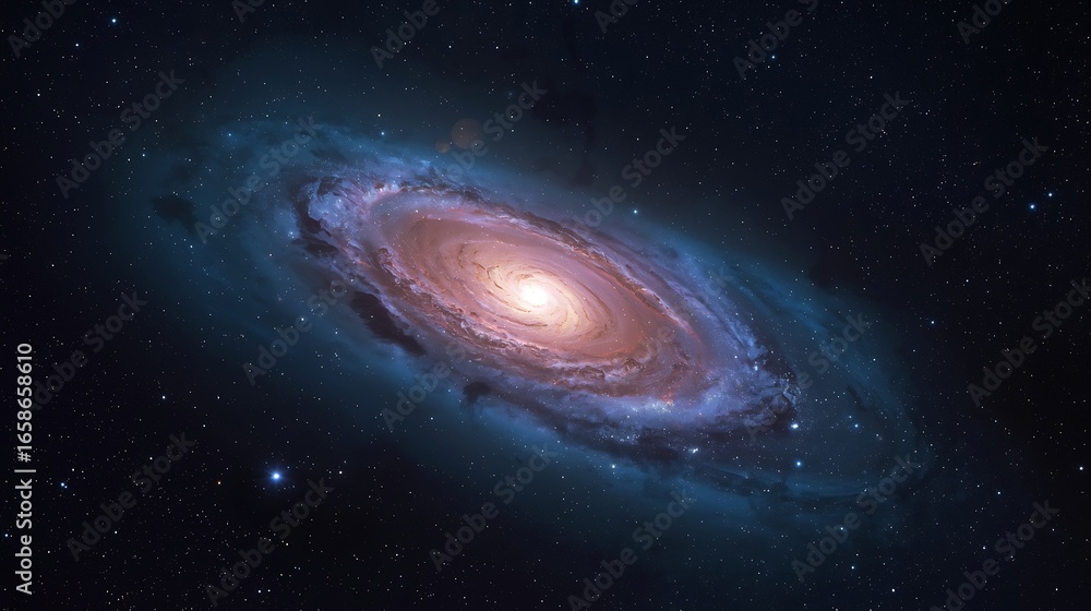 Naklejka premium Majestic Spiral Galaxy – Cosmic Structure Illuminated by Stars and Dust