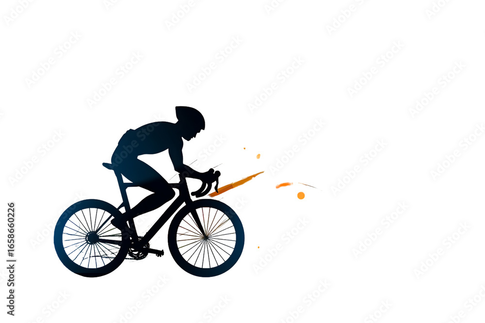 Obraz premium Dynamic cyclist silhouette speeding forward with a burst of vibrant energy and motion graphic elements