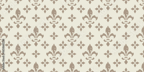 Seamless pattern with floral ornament on beige background for wallpaper