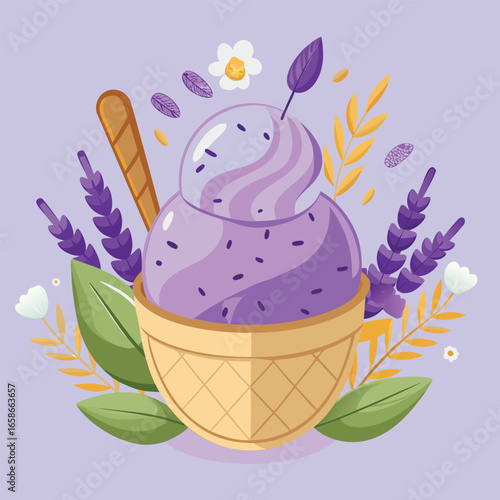 Lavender Ice Cream in Waffle Cone