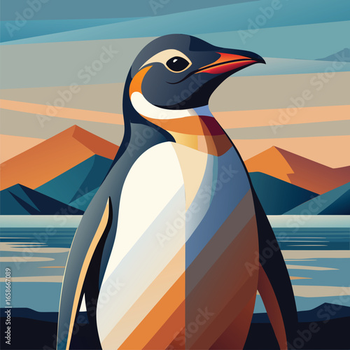 Gentoo penguin illustration in profile