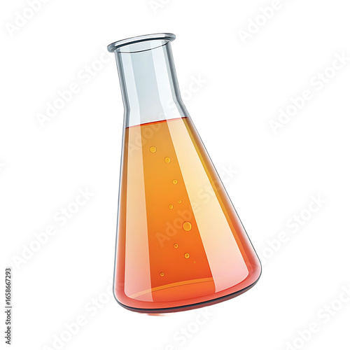 3d icon Amber Liquid in Erlenmeyer Flask Science Experiment Chemistry Lab Research transparent png