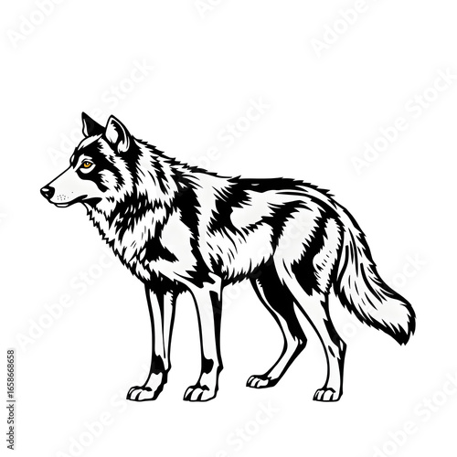 Wolf black and white vector illustration isolated on white background