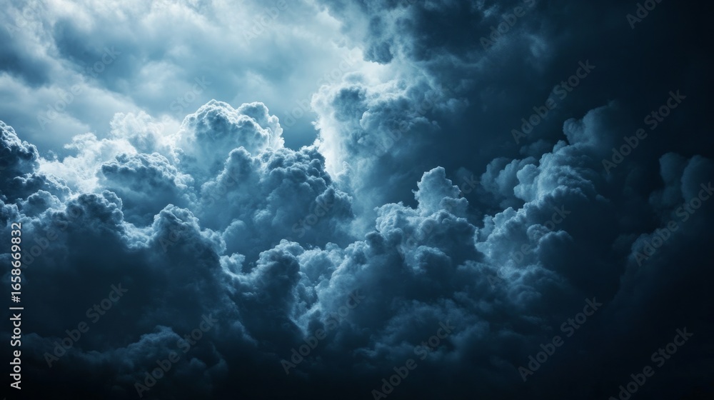 Obraz premium large clouds with blue lightning generative ai