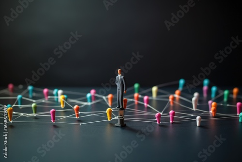Anti social man, business connection or social network concept, miniature people businessman