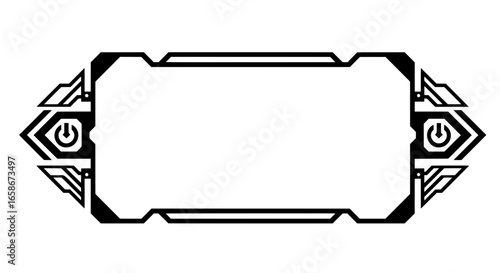 A modern, symmetrical vector frame with futuristic power button icons. This sci-fi border is perfect for a gaming stream overlay, a tech HUD interface, or cyberpunk projects.