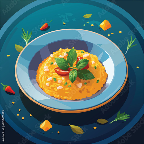 Dish of Creamy Risotto with Toppings
