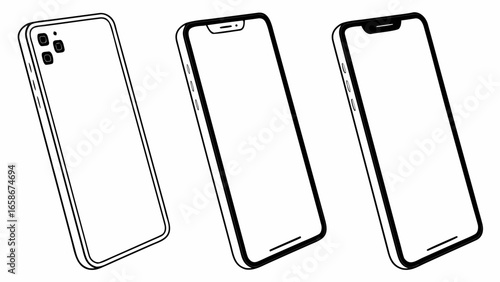 Three modern smartphones displayed side by side in a clean layout