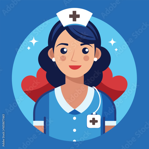 Female nurse in uniform. smiling. in a hospital setting