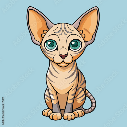 Cute cartoon Sphynx cat sitting