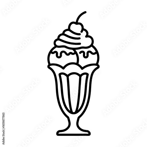 A simple ice cream sundae vector illustration for branding and advertising focused on summer coolness or desserts. It is perfectly designed for food blogs, recipe books, or product packaging.